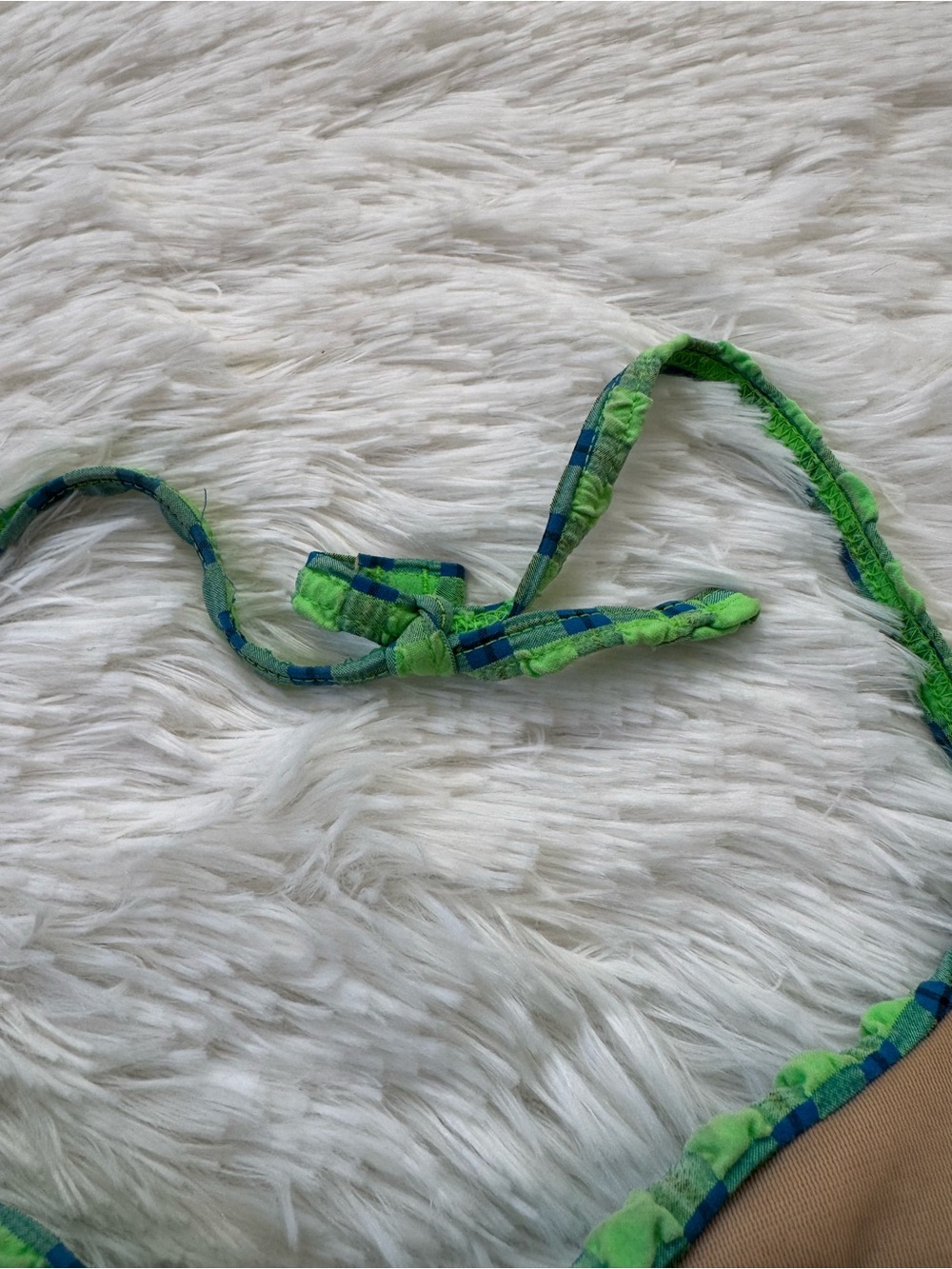 Vintage 90s Jantzen green blue gingham crinkle high cut bikini set medium - Picture 12 of 12